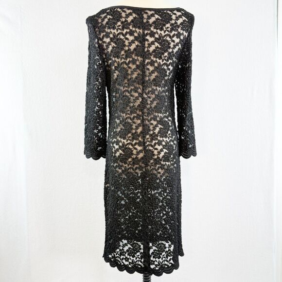 Vintage 1990s | Thea Dora | Black Lace Sheer Body Long Sleeve Tight Dress | Sz M - Picture 4 of 6